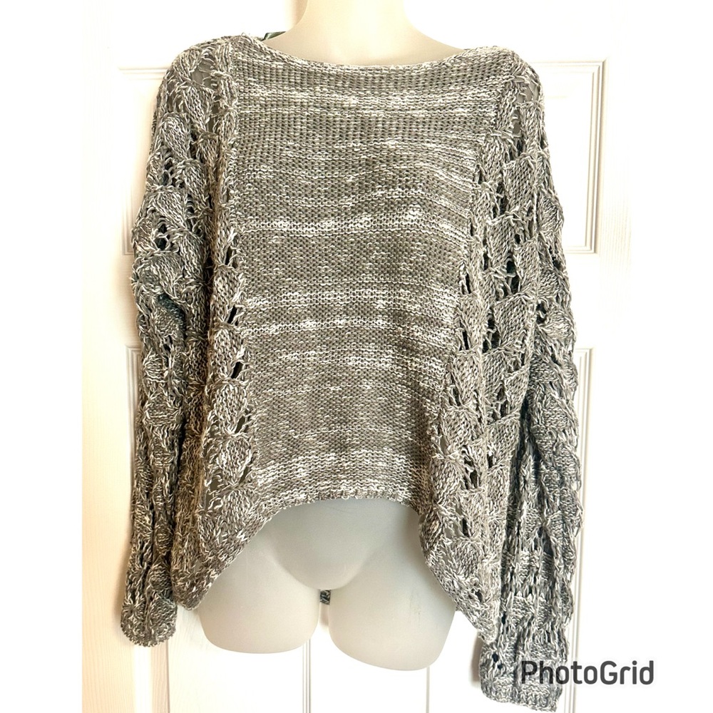 Apt. 9 Women's Grey Open Knit Sweater with HiLo Hem
